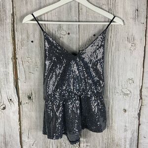 Express Silver Sequin Peplum Tank Small NWT 296